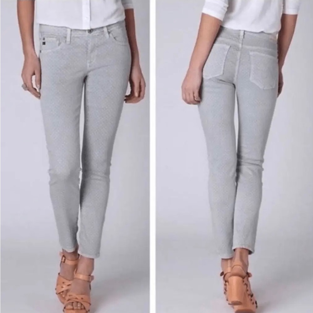 Adriano Goldschmied-Stevie Ankle Slim/Straight-Leg Jeans- Gray + White Dots- EUC